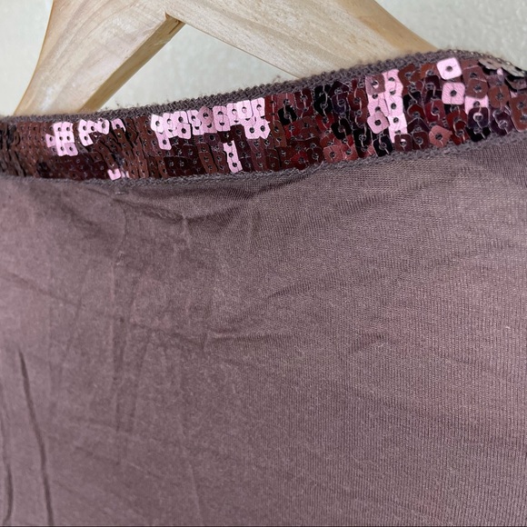 Rampage | Vintage Y2K Sequin Brown Rouched 3/4 Sleeve Crop Bolero Shrug Cardigan - Picture 6 of 8